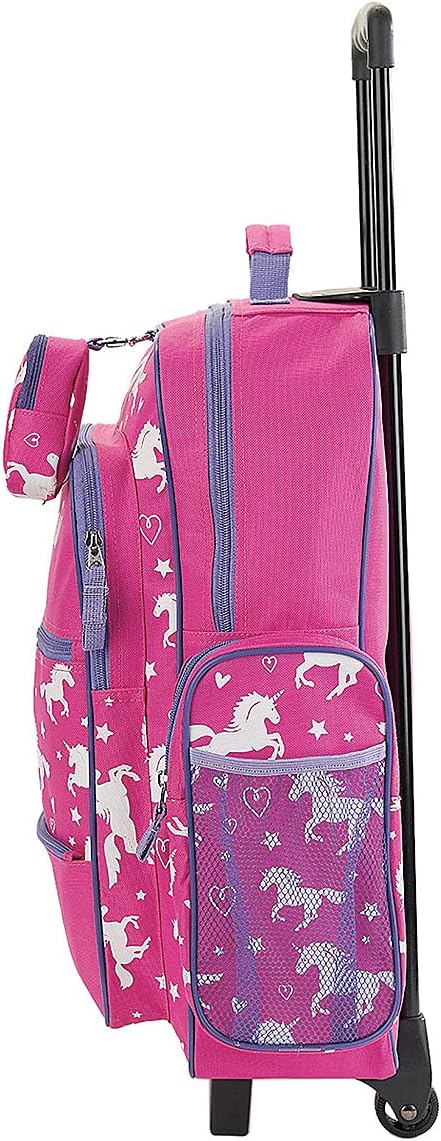 Lillian Vernon Personalized Unicorn Kids Suitcases for Girls, 5-Pocket Rolling Luggage Set, Customizable Travel Carrier on Wheels