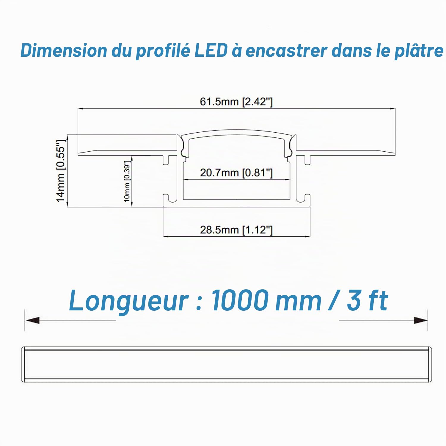 Besseto Lot de 6 bandes LED profilées en aluminium pour mur et plafond 1 m