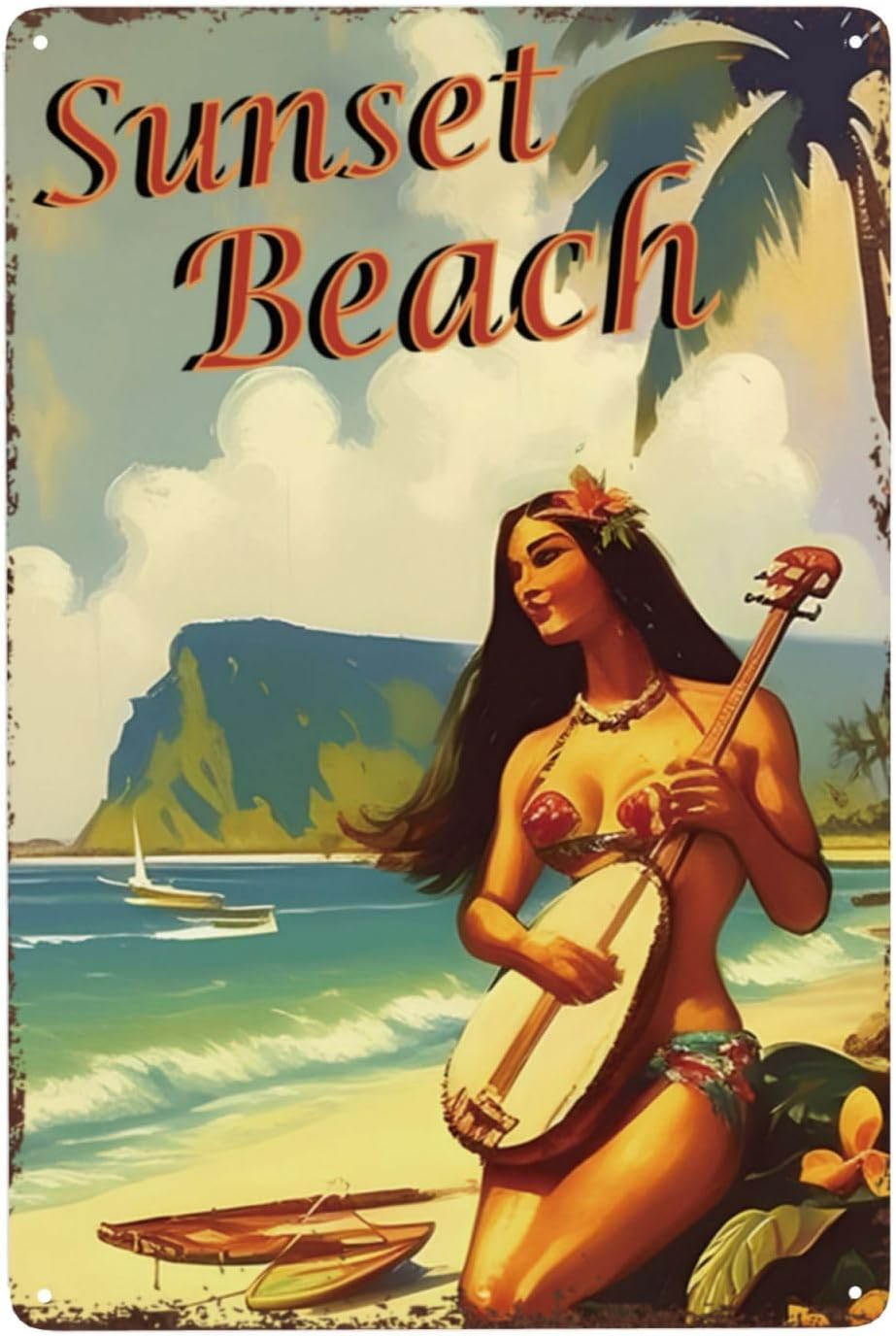 Hawaii Girl Sunset Beach Sign Vintage Metal Tin Sign Wall Decor Art Decorations Retro Metal Signs Room Decor Aluminum Tin Signs For Home Coffee Bar Sign 8x12 Inch