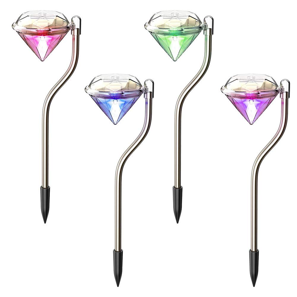Sunboia Multicolour Solar Garden Lights, Solar Diamond Lights Color Changing Stainless Steel Solar Decoration Lights For Garden Yard Path Post Patio Decking-4 Pack