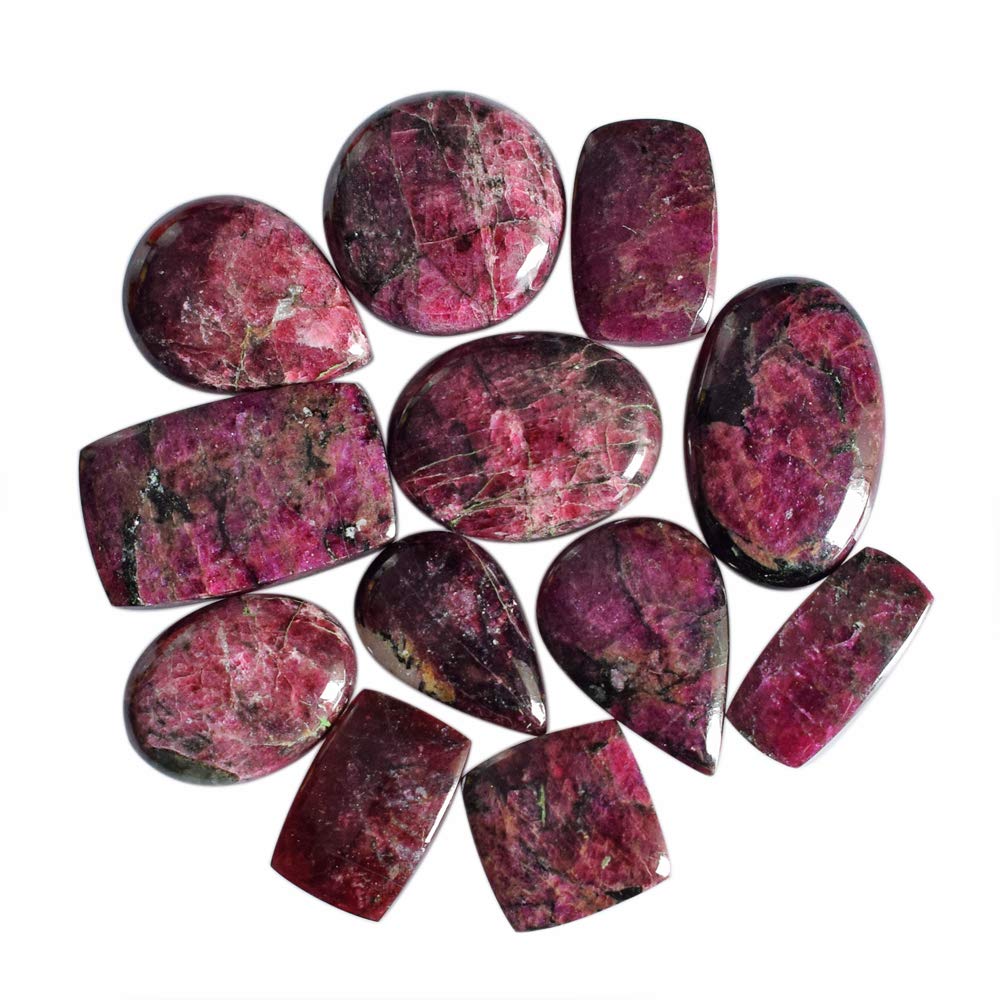 ABC Jewelry Mart Natural Pink Eudialyte 12 Pieces Lot Cabochon, Mix Shape, Stone for Jewellery Makin