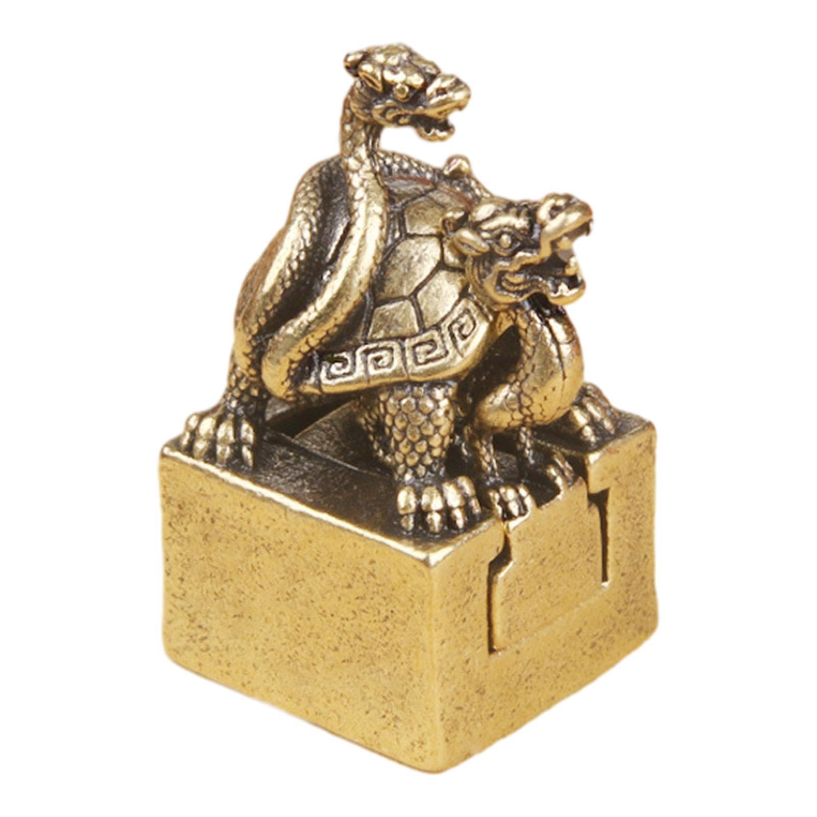TWISAXC for Creative Vintage Xuanwu Statue Exquisite Desktop Figurine Durable Snake Tortoise Seal Stamp Feng Shui Decor Snake Tortoise Figurine Collectible Home Decor