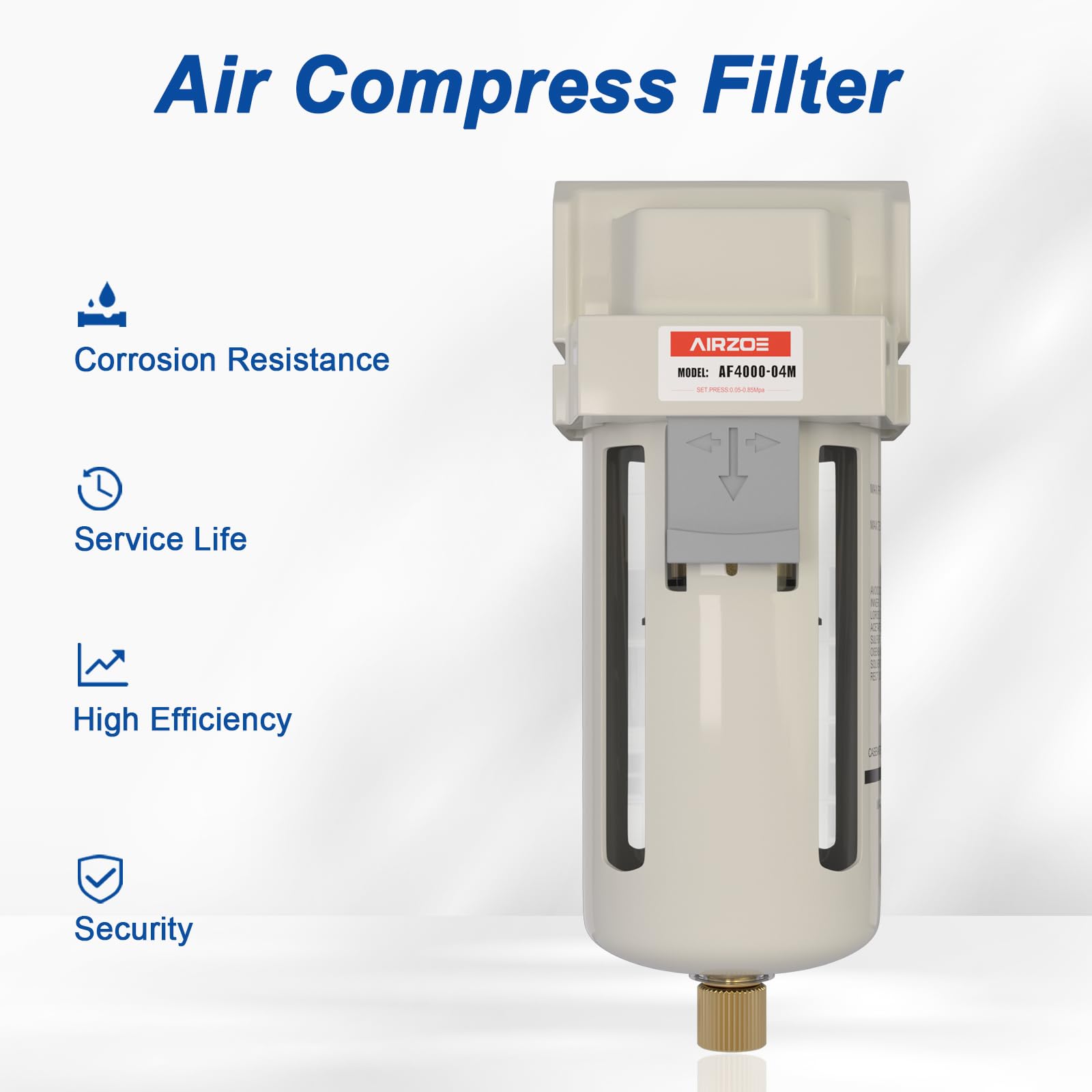 AIRZOE 1/2" NPT Compressed Air Filter, Semi-Auto Drain,0-150psi, AF4000-04 — Amazon image 6