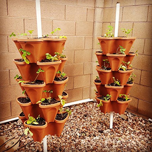 Large 64 Quart Stackable Planter 5-Pack - Grow More In Less Space - Plant Pots And Stack - Diy Vertical Gardening System - For Growing Veggies, Herbs, Garden Greens, Starwberries (Terracotta) #TOP4