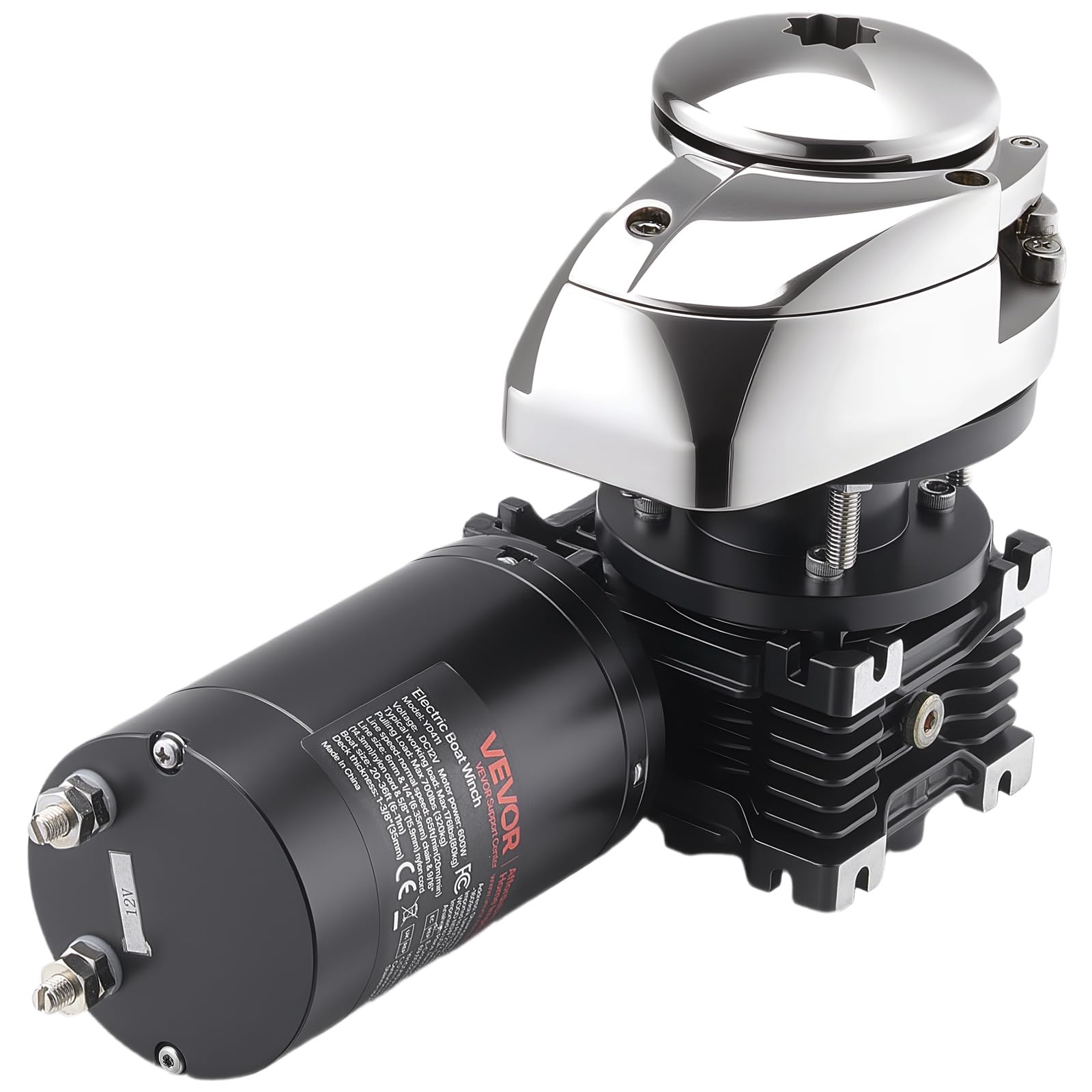 VEVOR Elektrische Ankerwinde, 12V DC 600W, Ankersysteme passend für 1/4-Zoll-Ankerkette oder 9/16- bis 5/8-Zoll Nylonseil, Max. Zugkraft 320kg, Konstruktion aus Edelstahl 316, für Boote von 6–11m