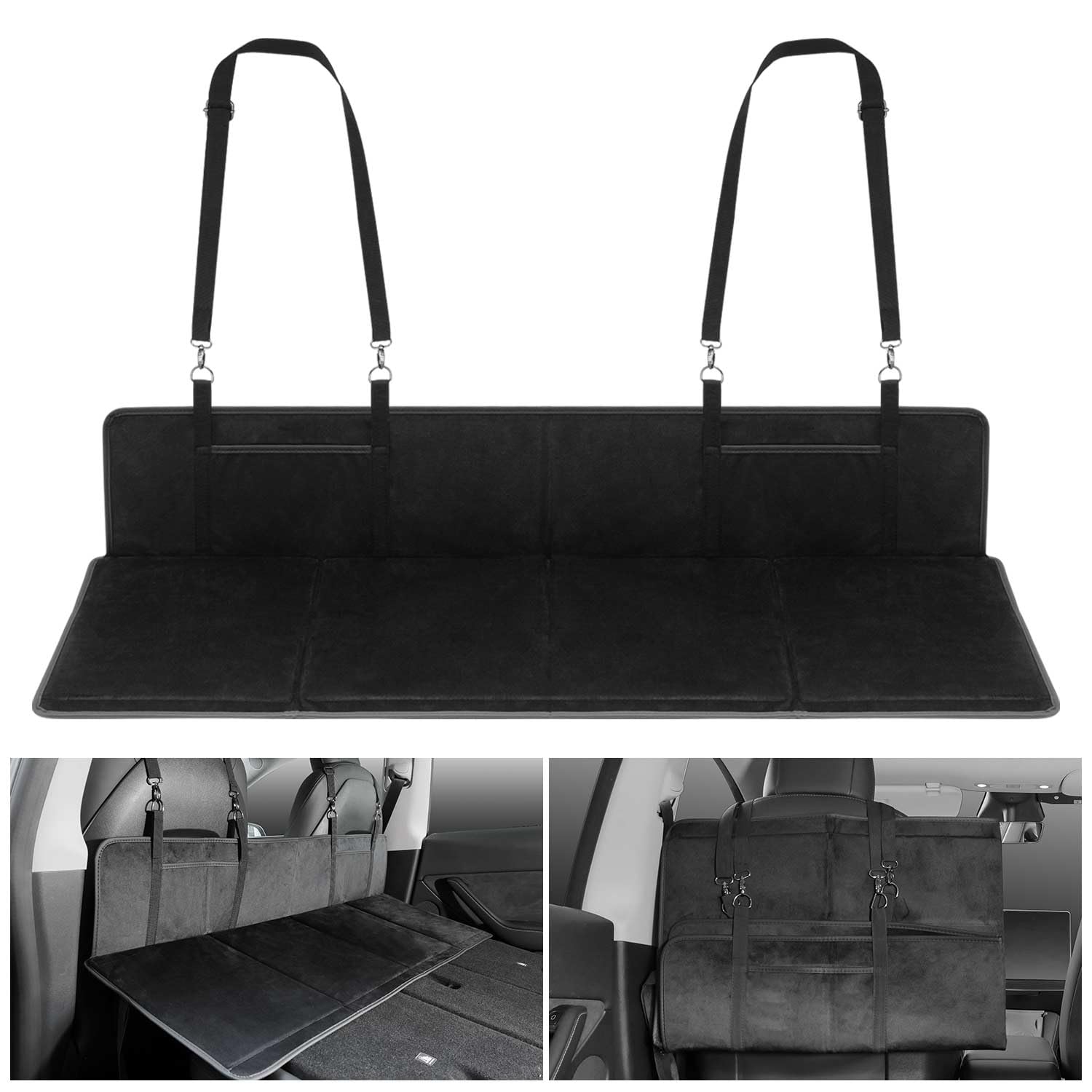 GIMUYA 車中泊 マット 後部座席 隙間埋め 折りたたみ式 アウトドア キャンプ マット 車載 ベッドキット 収納ポケット付き コンパクト収納 取付簡単 洗える可能 取り外し可能 軽量 快適 耐久性 グッズ カー用品 軽自動車 SUV MPV シエンタ 対応 フランネル生地 PP板内蔵 ブラック 1点セット