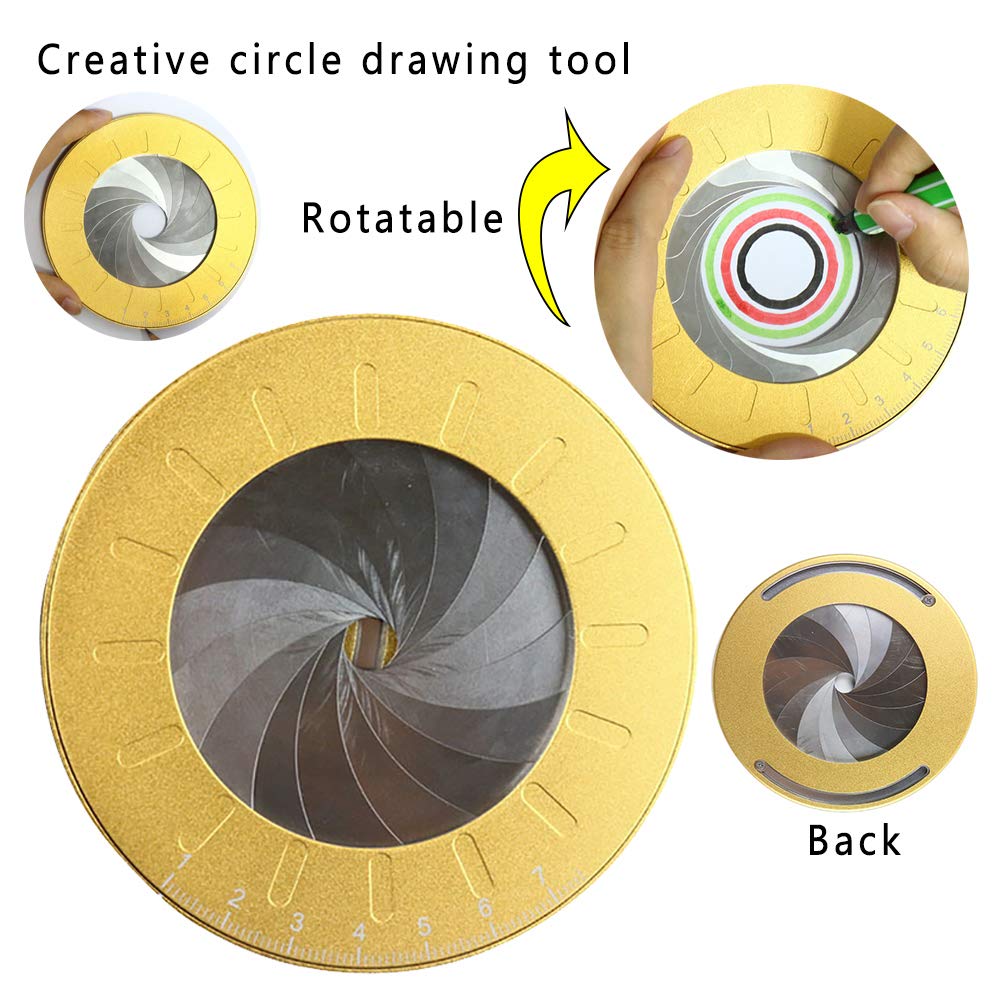 Candeon Tekengereedschap - Verstelbare Cirkel Opstellen Liniaal, Stencil Sjabloon, Roestvrij Staal Tekening Maker, Rotary Stencil Maker voor Meten en Tekenen 25-78mm