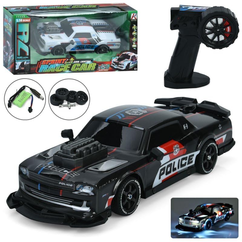 Image of Stunt Tires Racing CAR 1:14 Remote Control Stunt Plastic Rc Car with Hand Sensor Watch Twisting Vehicle Toy for Kids (Police car), Multicolor