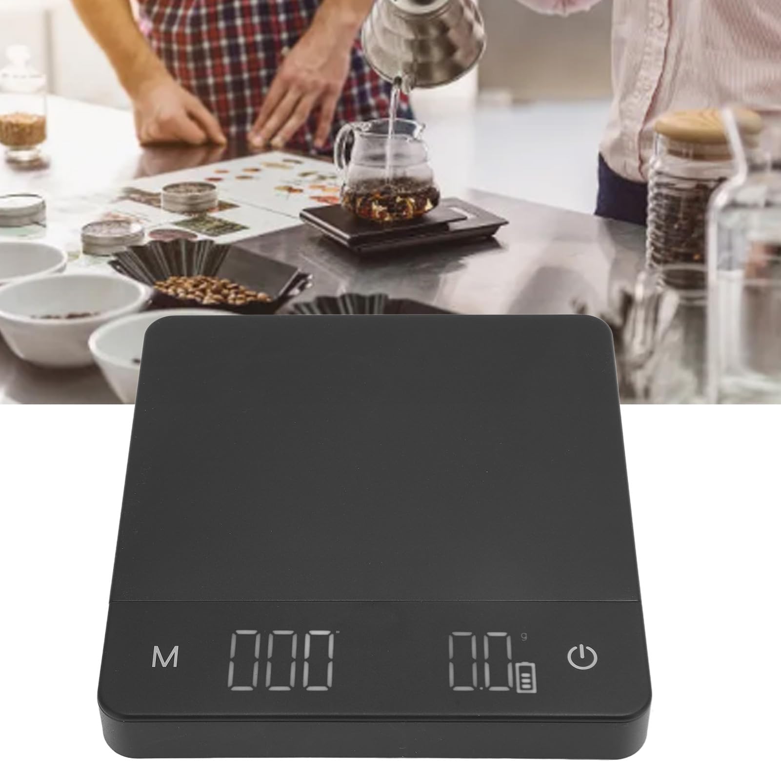 Mini balance à café rechargeable avec minuterie, balance à expresso, balance précise de 0,1 g pour expresso et verser sur le café, balance de cuisine numérique portable ﻿ (5 kg/0,1 g)