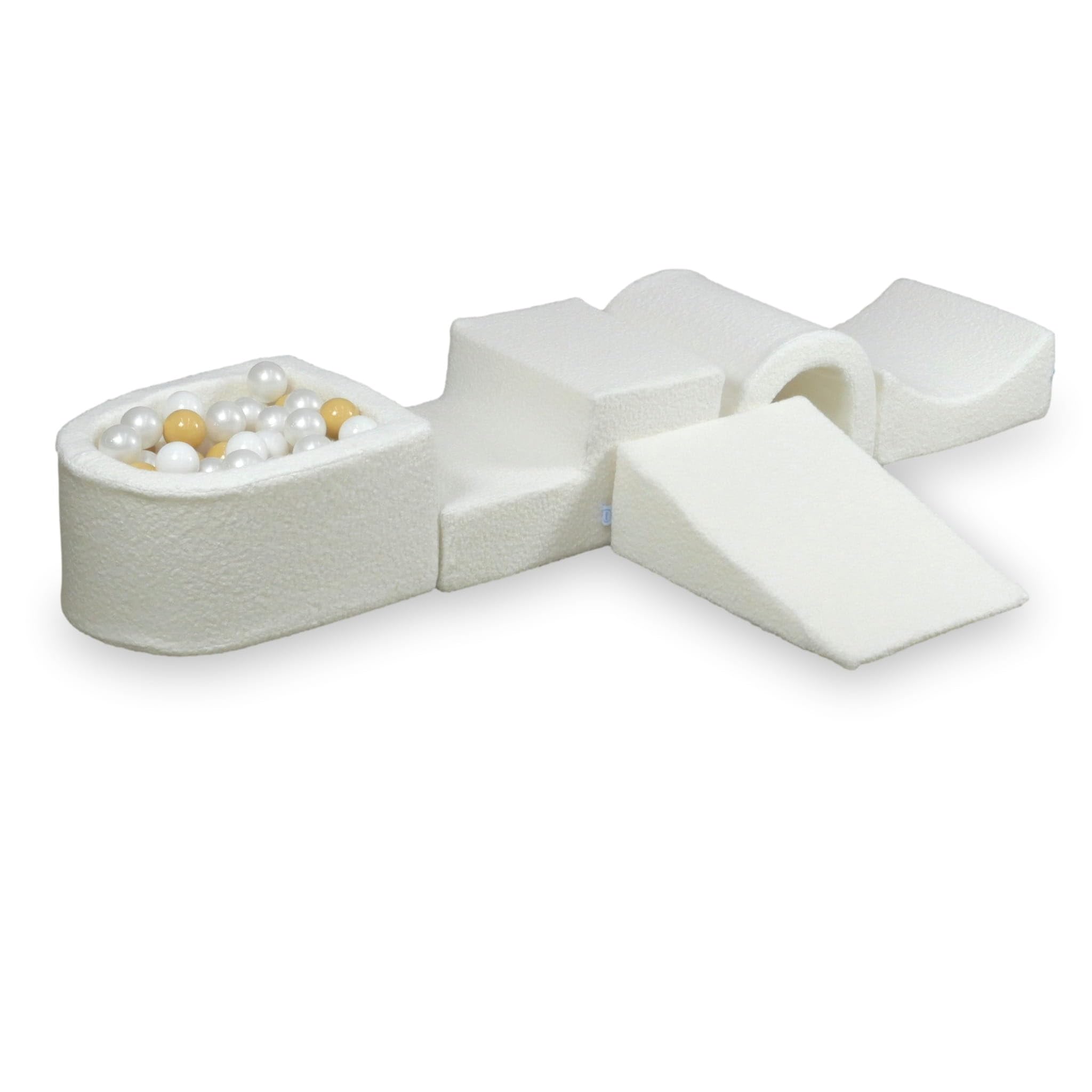 Mimii Parco giochi in schiuma con ponte e piscina con palline Bouclé, bianco, giocattolo da arrampicata per bambini e neonati, 100 palline: bianco/perla/beige
