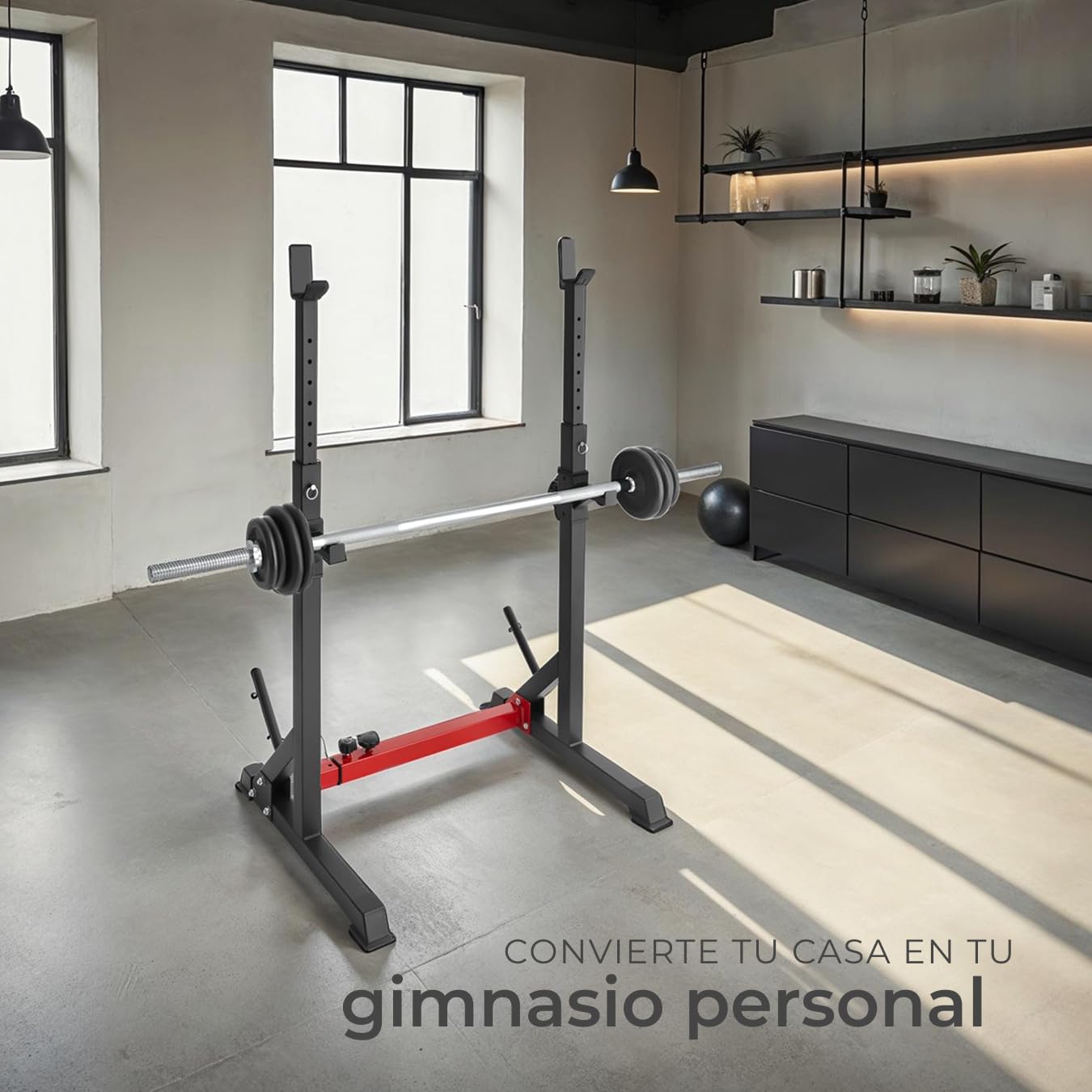 tectake Estante para sentadillas con soporte para pesas, Squat rack, Aparato para entrenamiento de fuerza, Equipo para fitness