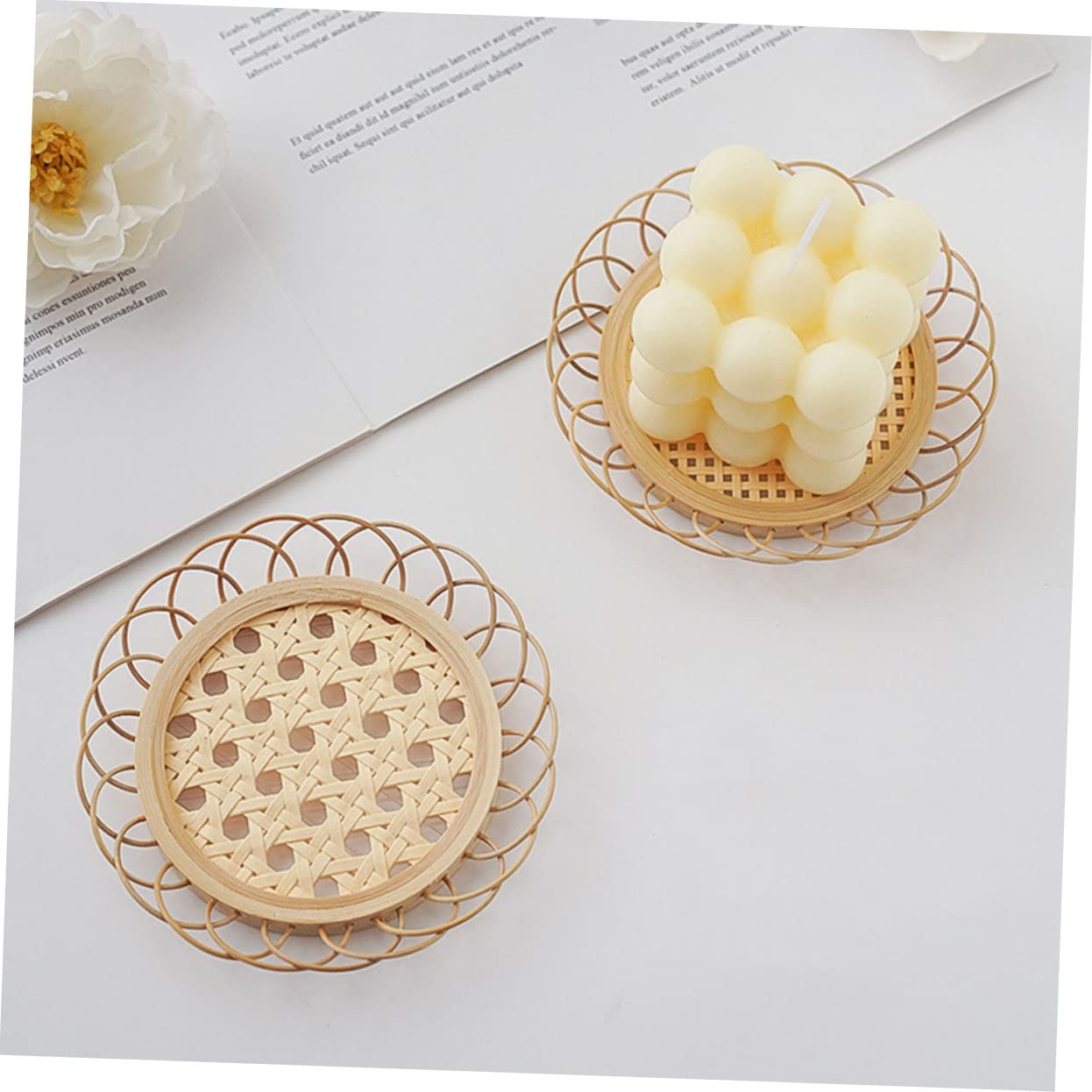 OUNONA Posavasos De Bambú Antideslizantes para Tazas Y Bebidas Alfombrillas Decorativas De Cocina Y Hotel Aislantes Y Elegantes 3 Piezas X 4
