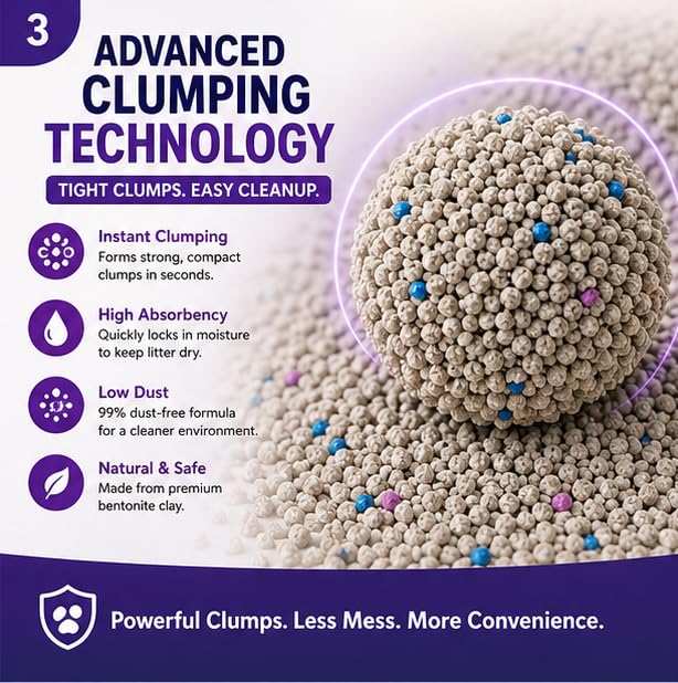 Image of Pawjoy Lavender Scented Bentonite Cat Litter (5Kg *2) Pack | 100% Natural Clumping Clay | 99.9% Dust-Free | Odour Lock Technology | Gentle on Paws | Scoopable Litter Sand for All Cat Breeds -10 Kg