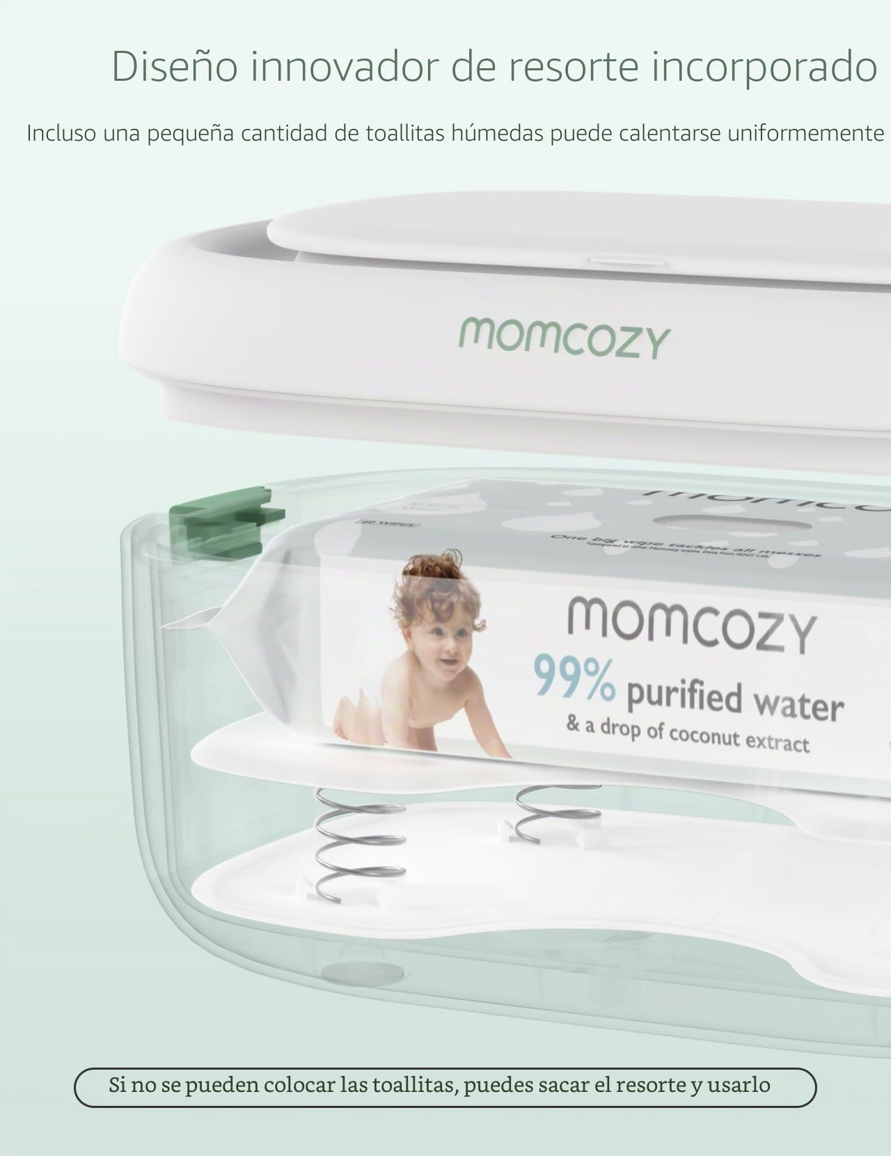 Momcozy Baby Wipe Warmer, Innovative Spring Design, Large Capacity Wipes Dispenser, Fast and Even Heating, 4 Modes of Temperature Heating Control, Diaper Wipe Warmer with Night Light