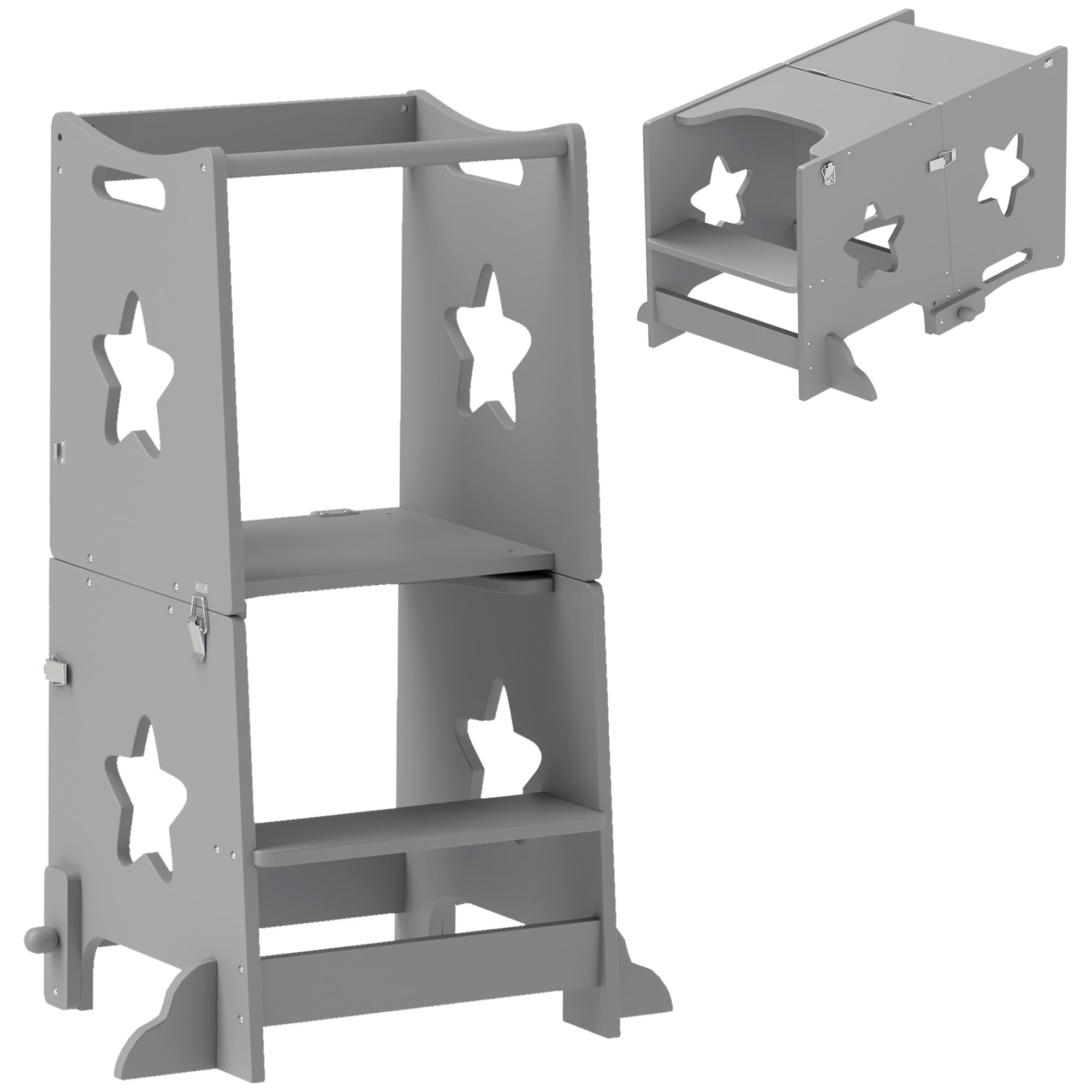 AIYAPLAY Toddler Step Stool With Safety Rail - Grey