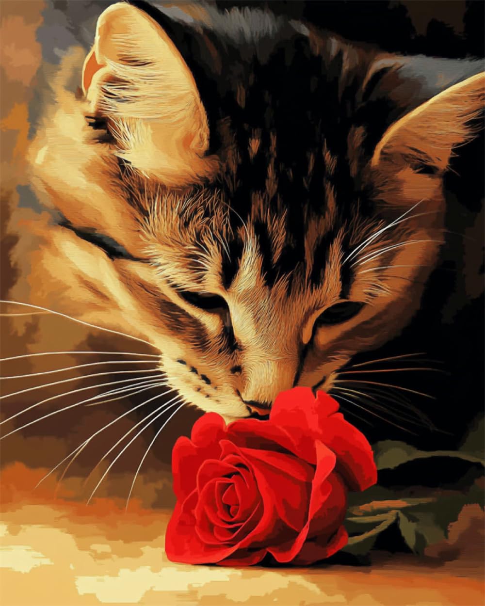 N.LANSHAN 11CT Kit De Bordado Estampado Animal Gato Y Flores Rosas Kit De Bordado Con Estampado De Punto De Cruz Contado,Juego De Manualidades De Bordado Para Decorar El Hogar 80x100cm