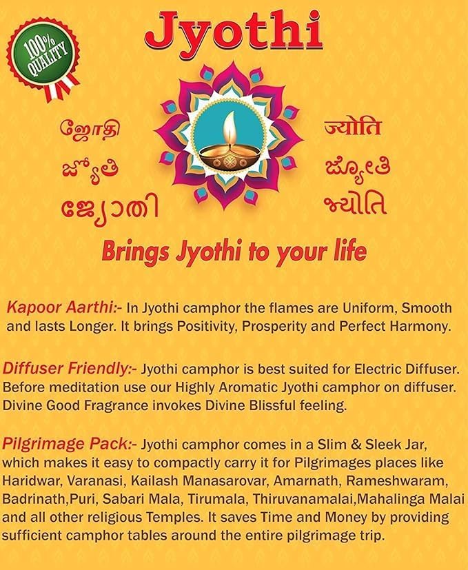 Image of Jyothi Bhimseni Camphor - 100 Gram / 100% Organic Natural Pacha Karpooram for Pooja, Aarti & Meditation, Original Kapoor Crystals for Diffuser & Natural Air Purifier