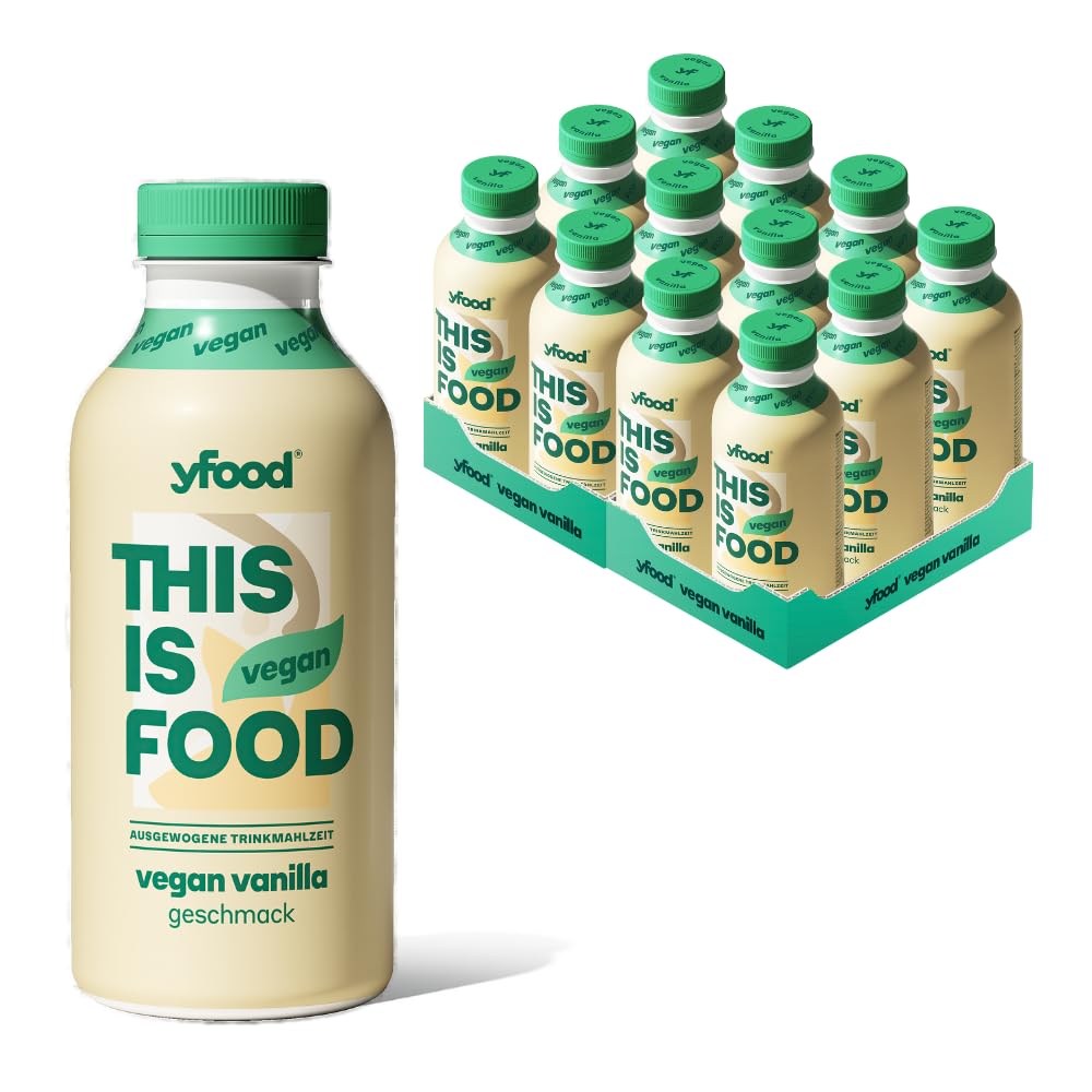 yfood Trinkmahlzeit Vegan Vanilla, 12 x 500 ml, mit 28 g Protein pro Drink