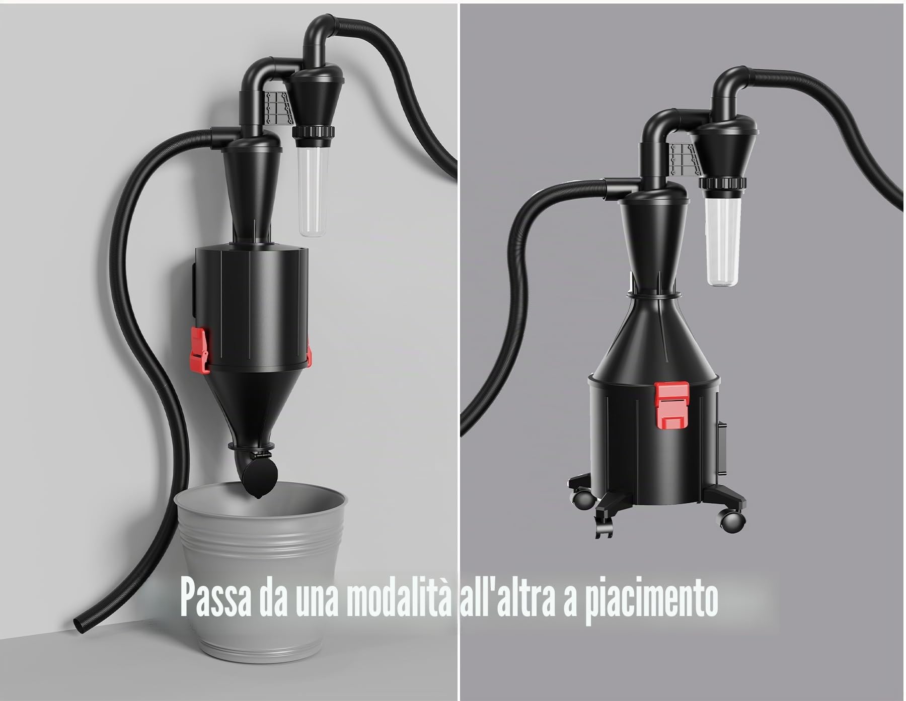 Filtro ciclone raccogli polvere 2 in 1, puede essere montato a parete o utilizzato come secchio con ruote, separatore multifunzionale per aspirapolvere a ciclone