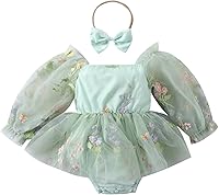 Vista 10 de IDOPIP Conjunto de 2 piezas para bebé recién nacido, con diadema, bordado de flores, tutú, princesa, fiesta de cumpleaños, conjunto de ropa