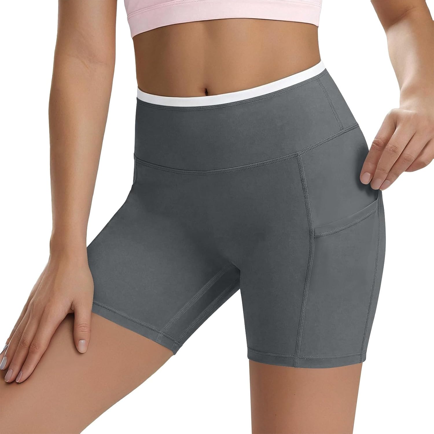 Athletic Shorts for Women Workout Gym Yoga Short Tummy Control High Rise Running Biker Walking Crop Pant with Pocket