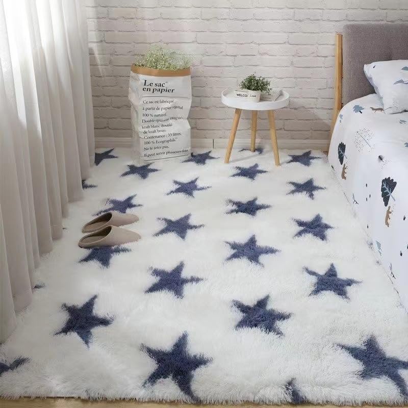 Super Soft Shaggy Living Room Area Rugs, Luxury High Pile Fluffy Modern Durable Thick Bedroom Rug, Washable Plush Carpet for Hallway Kids Room,Star,140×200cm — image 1