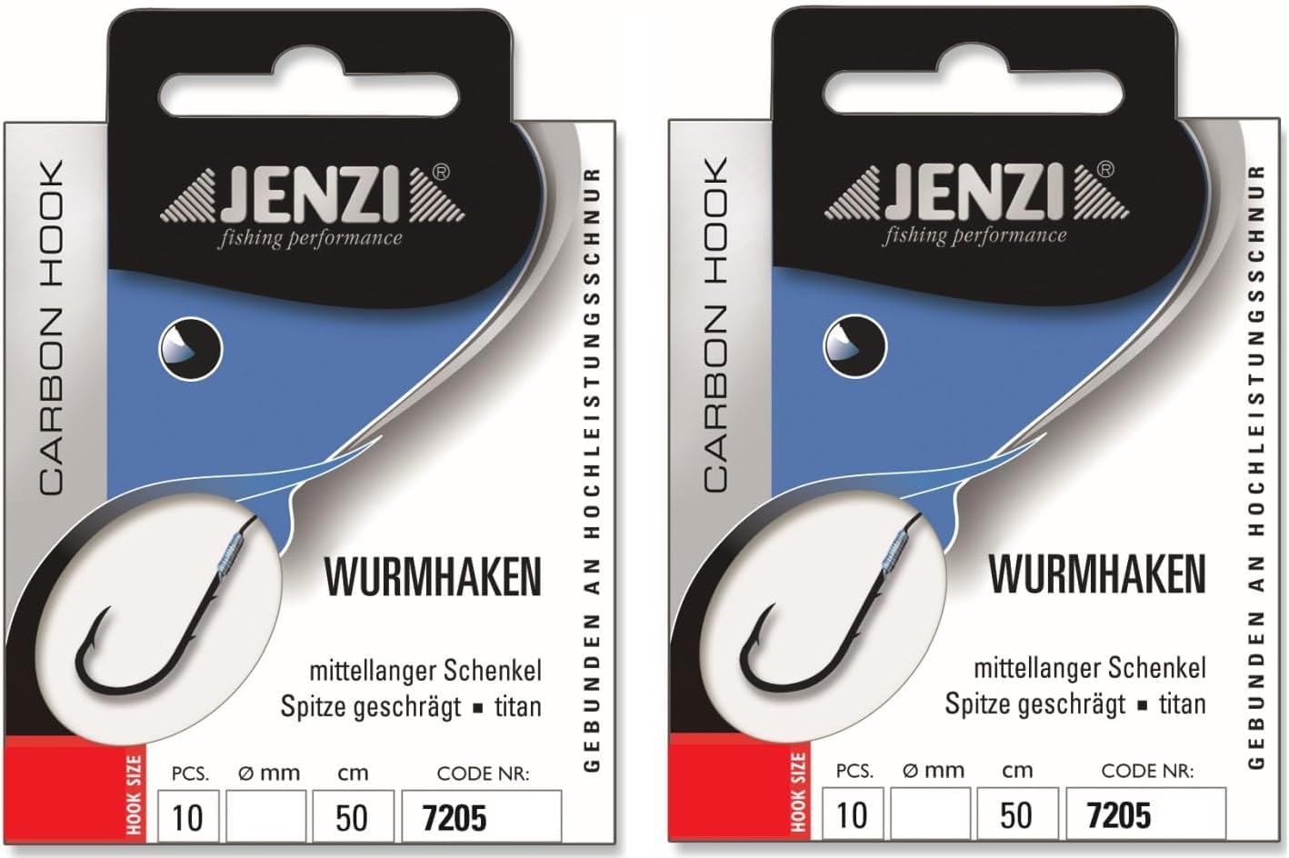 Zestaw: 2 opakowania JENZI wiązane haczyki wędkarskie węglowe/tytan (20 sztuk), 50 cm rozmiar haczyków 1, 2 4, 6, 8, 10, 12 i 14 do wyboru + gratis naklejka Petri Heill!