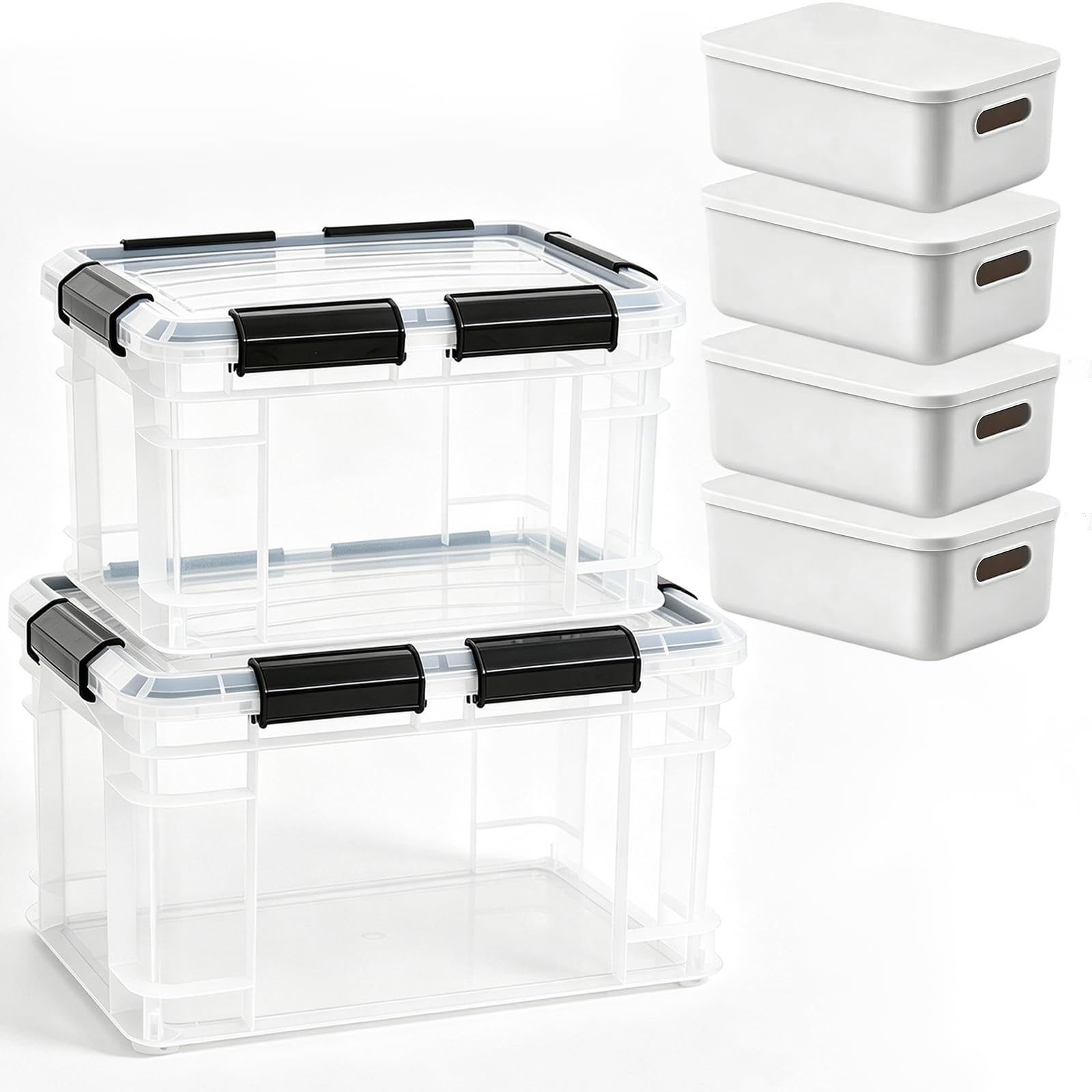Photo 1 of ** missing 1 *** Clear Plastic Storage Bins with Lids, Set of 2 Nesting Sizes23QT,40QT - Stackable, Latching, Waterproof Organizer Boxes for Home, Office, Garage, Closet, and Bedroom - Durable, Heavy-Duty Containers