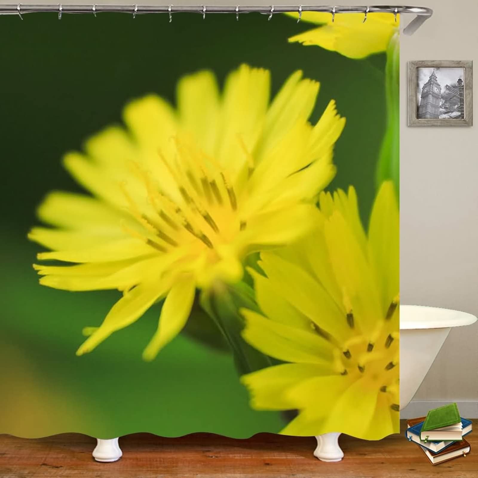 Rideau de douche anti éclaboussures pour garder le sol sec avec un motif fleurs jaunes