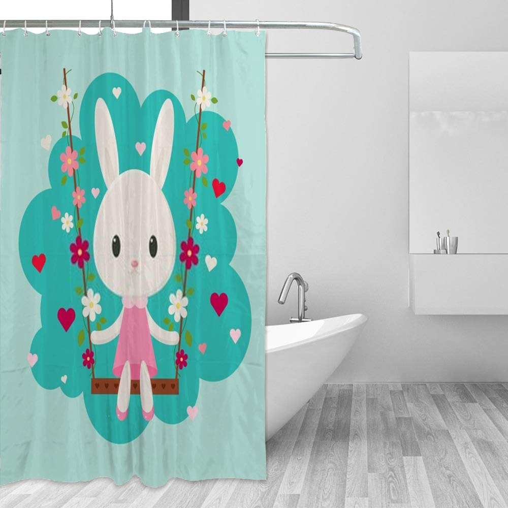Rideau de douche tissu motif lapin poétique pour salle de bain enfant et famille