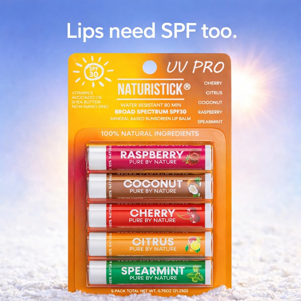 Naturistick UV Pro® Mineral SPF 30 Lip Balm – Assorted (30-Pack) | Broad Spectrum Lip Sunscreen, Water Resistant 80 Min, Zinc Oxide, Clean Ingredients
