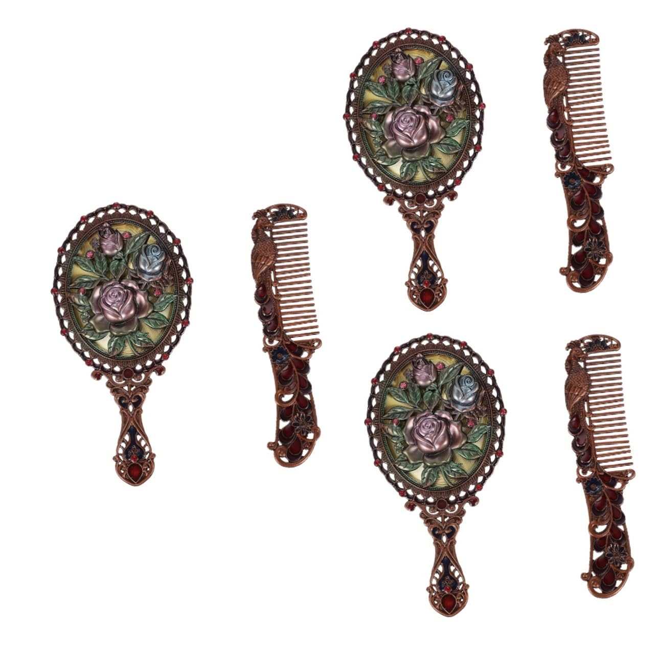 Alipis 3sets Specchio Makeup Decorativo Con Pettine Vintage Per Trucco e Viaggio e Compatto Accessorio Per Donne e Ragazze
