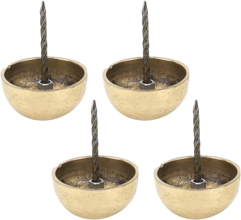 4Pcs Upholstery Nail Round Head Antique Brass Decorative Furniture Tacks, Sharp Point for Sofa Wood Craft, Retro Style Drawing Pins for Jewelry Box Wine Cabinet (Brass Color)
