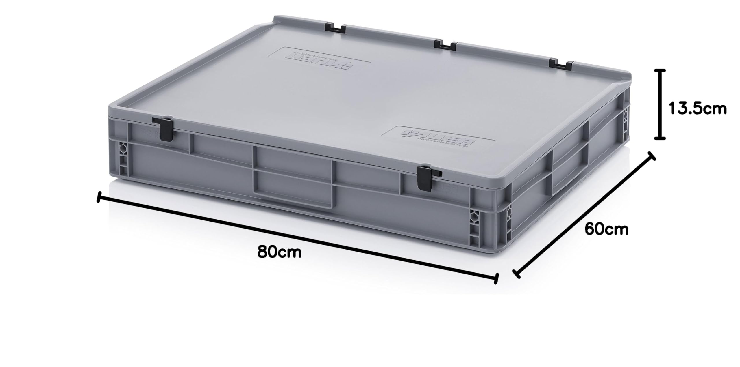Auer Packaging 2x Eurobehälter-Eurobox 80 x 60 x 13,5 cm mit Scharnierdeckel inkl. gratis Zollstock 2er Set