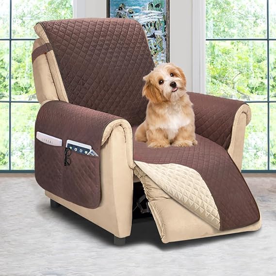 ASHLEYRIVER Microfiber Reversible Recliner Chair, Sofa Covers for Dogs, for 3 Cushion Couch Protector (Oversize, Chocolate/Beige)