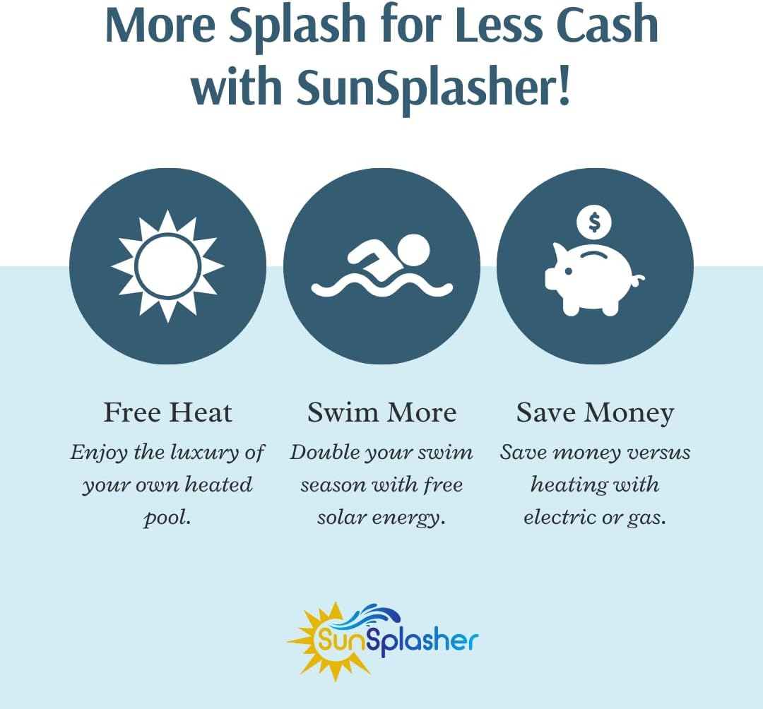SunSplasher SP212 DIY Pool Solar Heating Kit for Above Ground Pools, Includes All Connection Hardware for 1-1/4 in. or 1-1/2 in. Flexible Pool Hose (Up to 28-ft Round / 16' x 32' Oval)