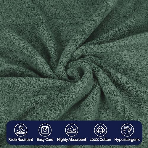 Image of Elegant Comfort Premium Cotton 8-Piece Towel Set, Includes 4 Washcloths, 2 Hand Towels and 2 Bath Towels, 100% Turkish Cotton - Highly Absorbent and Super Soft Towels for Bathroom, Hunter Green