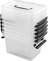 Vista 6 de Farmoon Contenedor de almacenamiento transparente de 3.5 cuartos de galón, pequeña caja apilable de plástico con tapa y mango negro, 6 paquetes