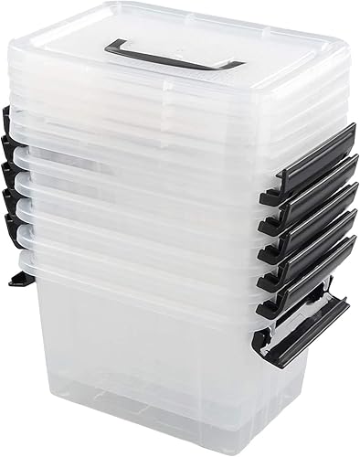 Miniatura 6 de Farmoon Contenedor de almacenamiento transparente de 3.5 cuartos de galón, pequeña caja apilable de plástico con tapa y mango negro, 6 paquetes