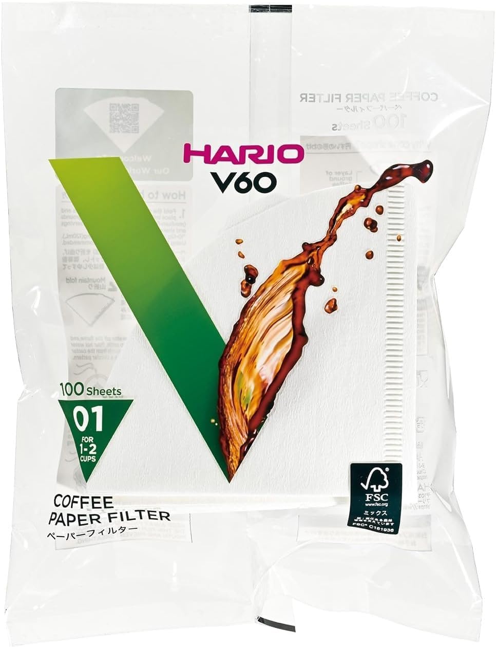 Hario V60 Misarashi Coffee Paper Filter (Size 01, 100 Count, White)