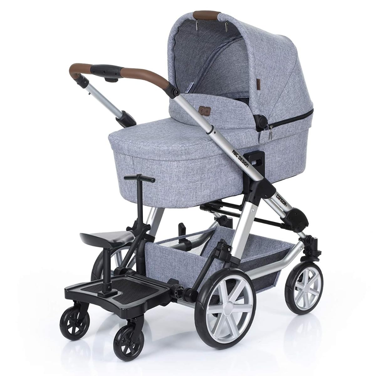 ABC Design Kiddy Board Kiddie Ride On 2 avec siège, charge maximale : 20 kg, universelle, convient à presque tous les types de poussettes et buggy