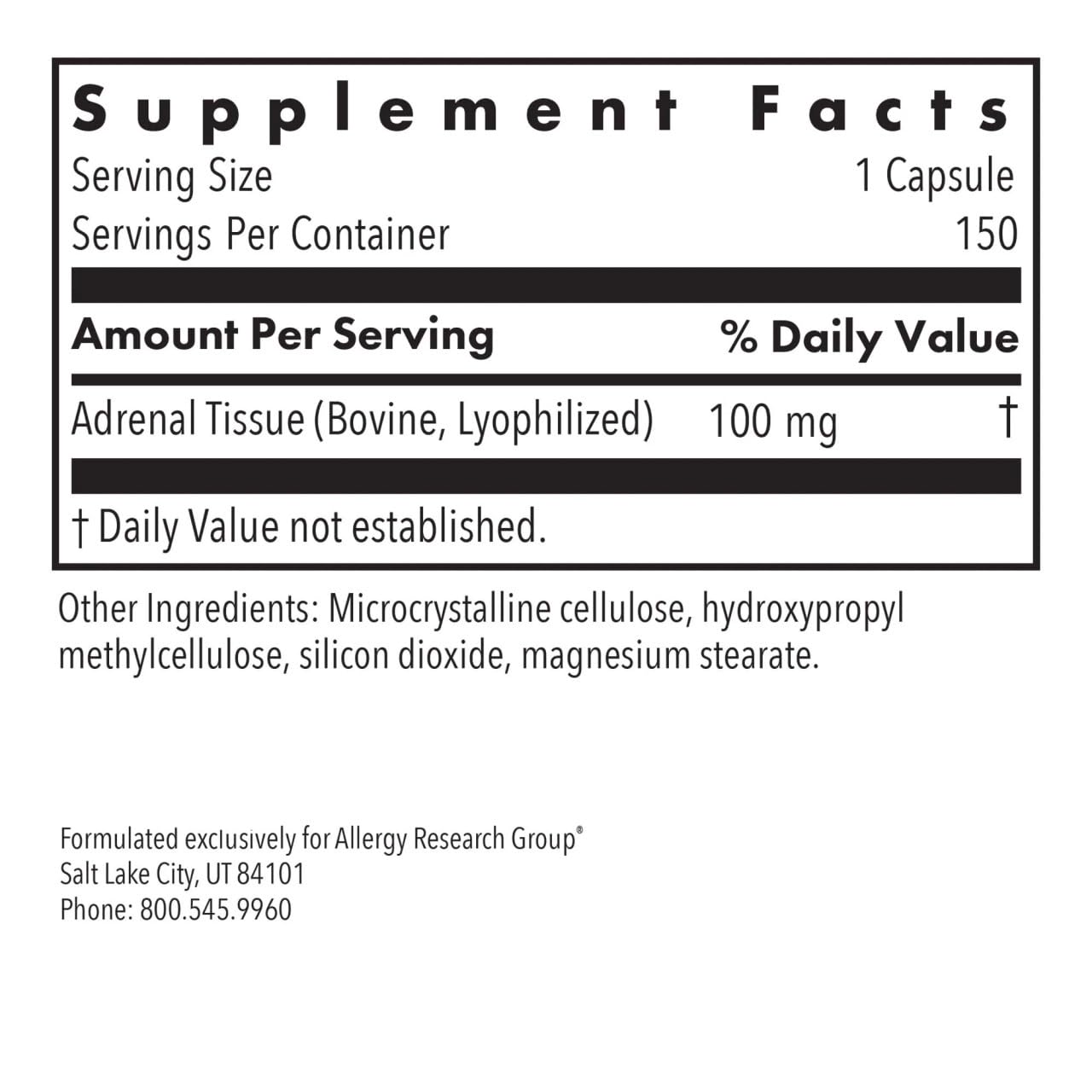 Allergy Research Group Adrenal Natural Glandular 100 mg 150 Kapseln