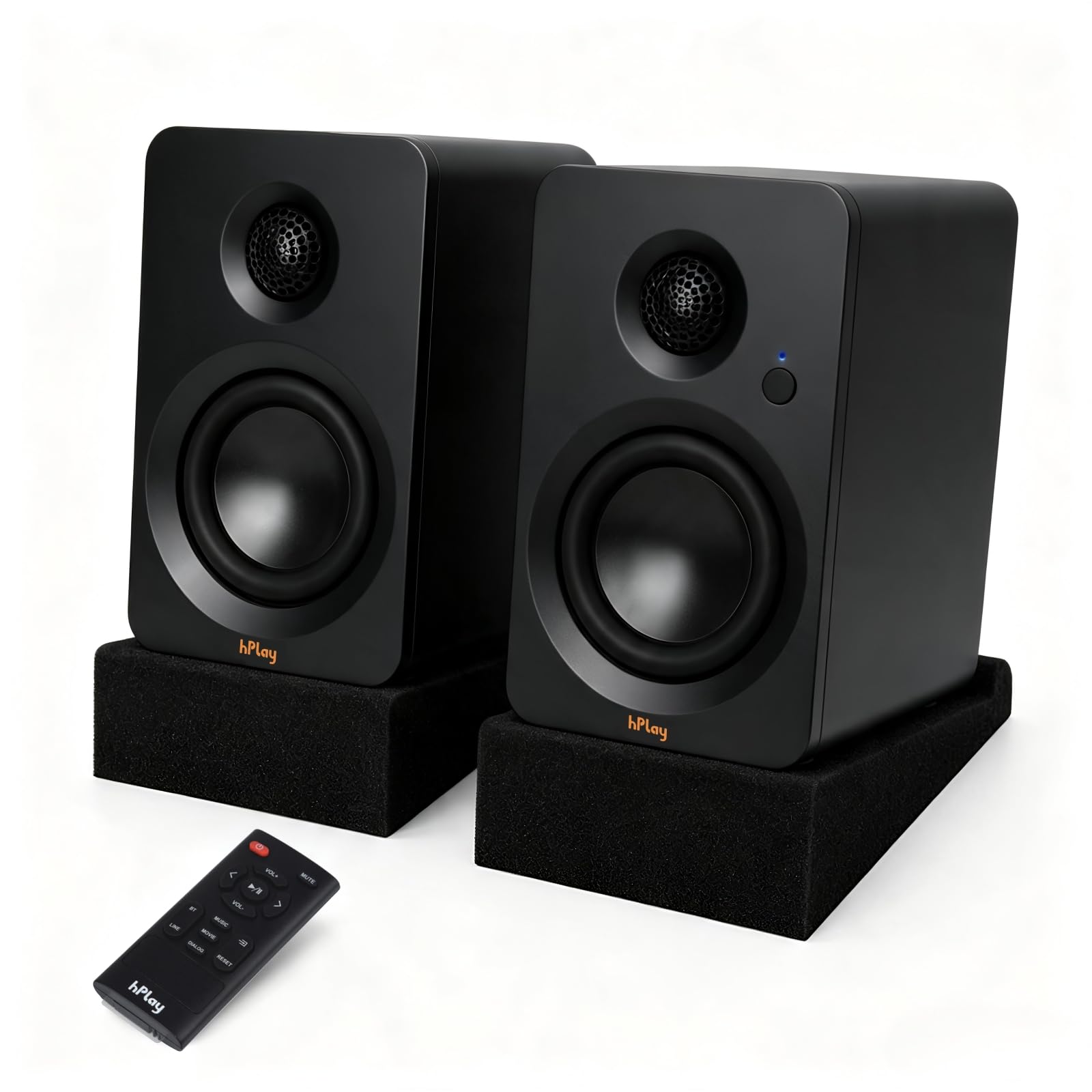 hPlay Enceintes Actives BS32B, 60W RMS, pour PC, avec Bluetooth 5.3, Connexion USB-C Plug & Play, Carte Son, Sortie subwoofer, télécommande et Design Compact – Noir