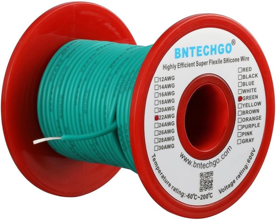 BNTECHGO 22 Gauge Silicone Wire Spool 100 ft Green Flexible 22 AWG Stranded Tinned Copper Wire