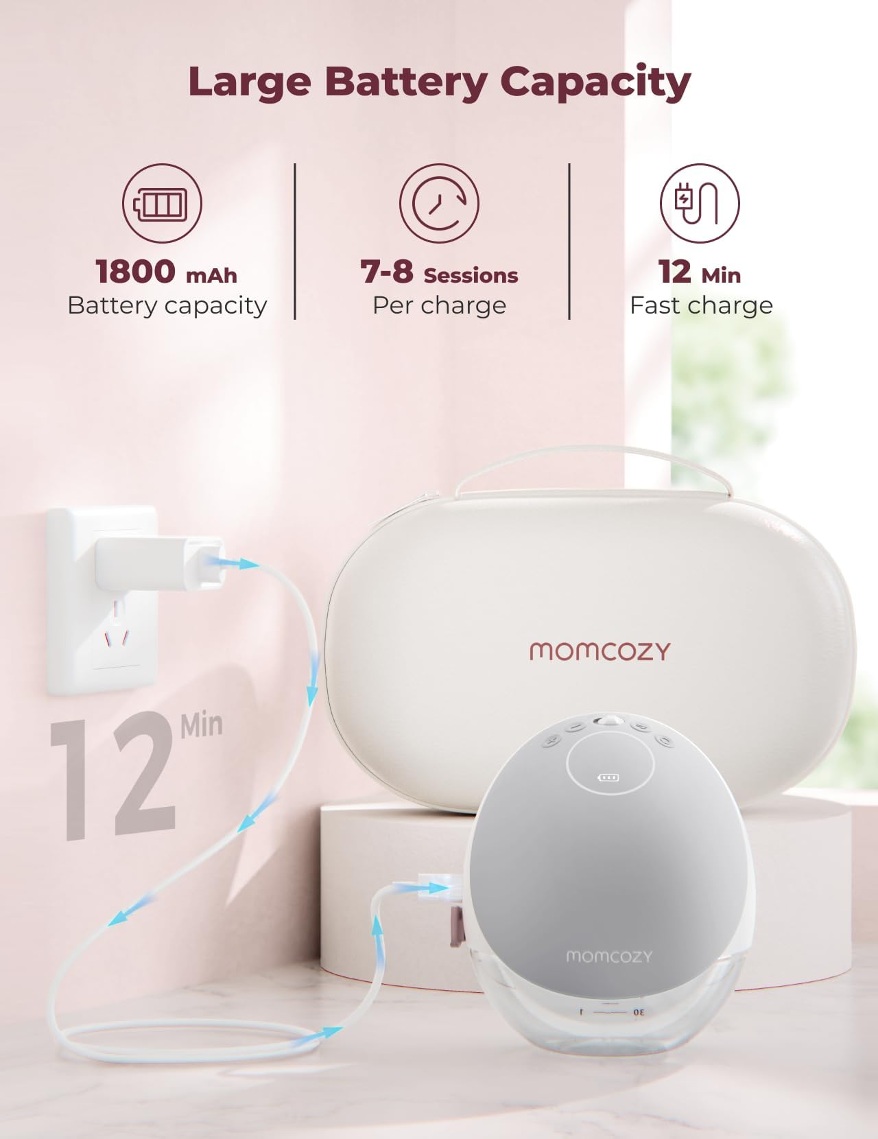 Momcozy Mobilny laktator do mleka bez użycia rąk, M9, sterowanie elektryczne i aplikacja, spersonalizowany multi-tryby i 15 stopni, przenośna pompka, 24 mm