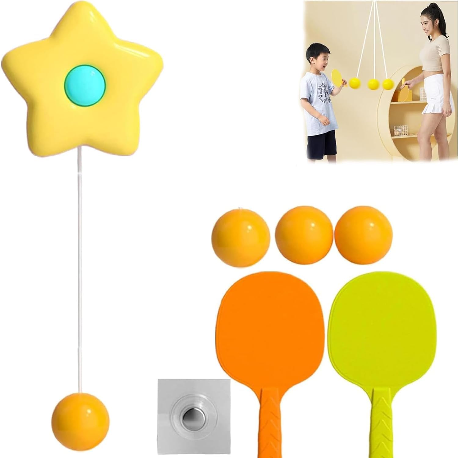 Sponsored Ad – Indoor Hanging Table Tennis Trainer, Portable Set, Yellow, Improve Hand-Eye Coordination