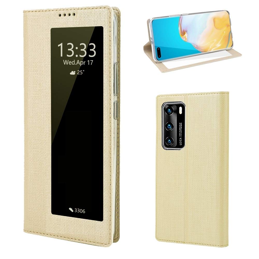 Phone Cases For Huawei P40 DMX-54 Shockproof TPU + PU Leather View Window Magnetic Attraction Horizontal Flip Protective Case with Card Slots & Holder & Sleep/Wake-up