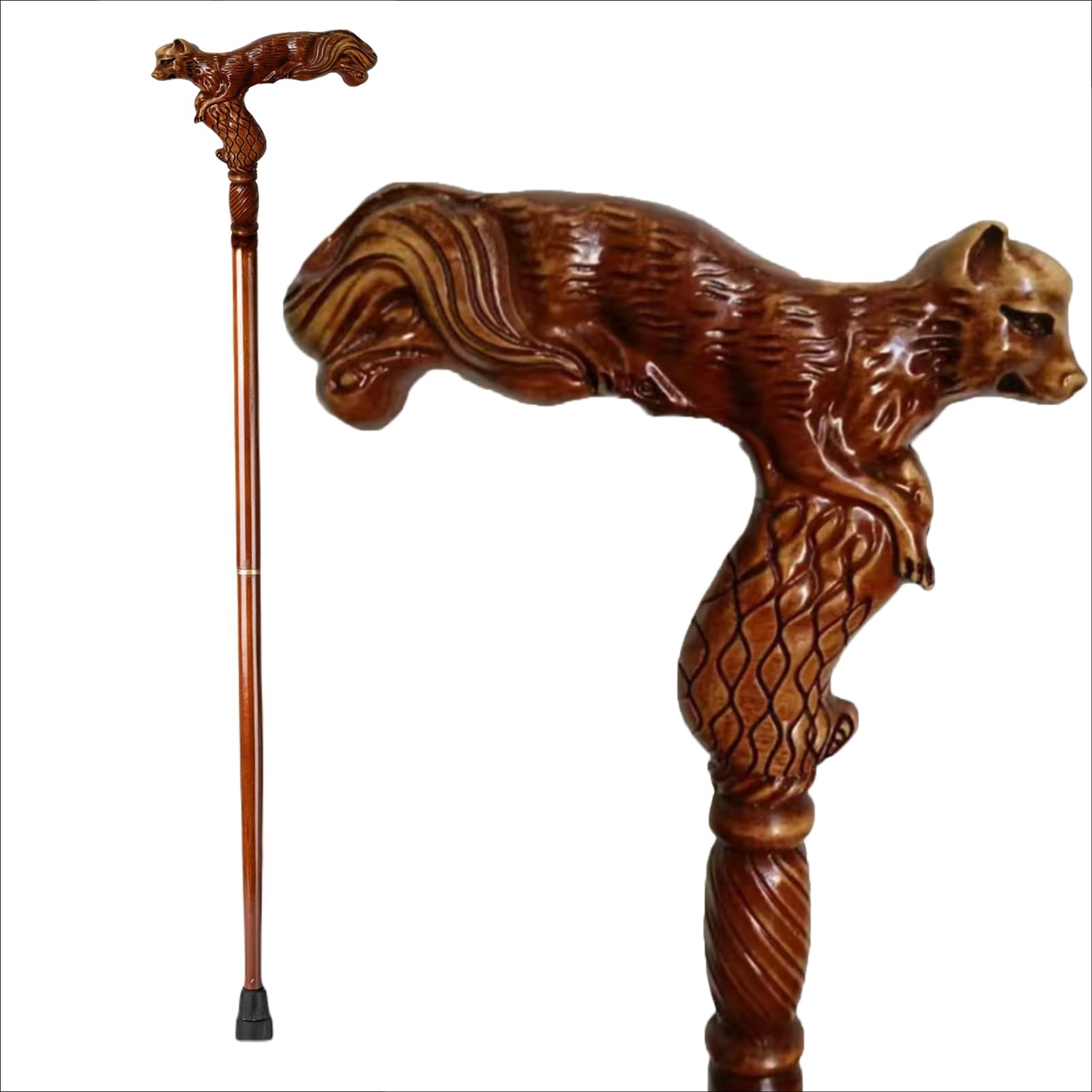BYGSBKDP Wood Walking Cane for Men And Women, Rustic Walking Sticks for Men Walking Stylish Animal Shapes Carved Wood Cane Old Elderly People Comfortable Accessory - Affordable Gift