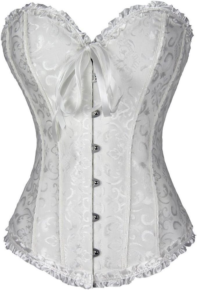 Women Lace Up Stain Waist Trainer Corset Boned Bustier Waist Cincher
