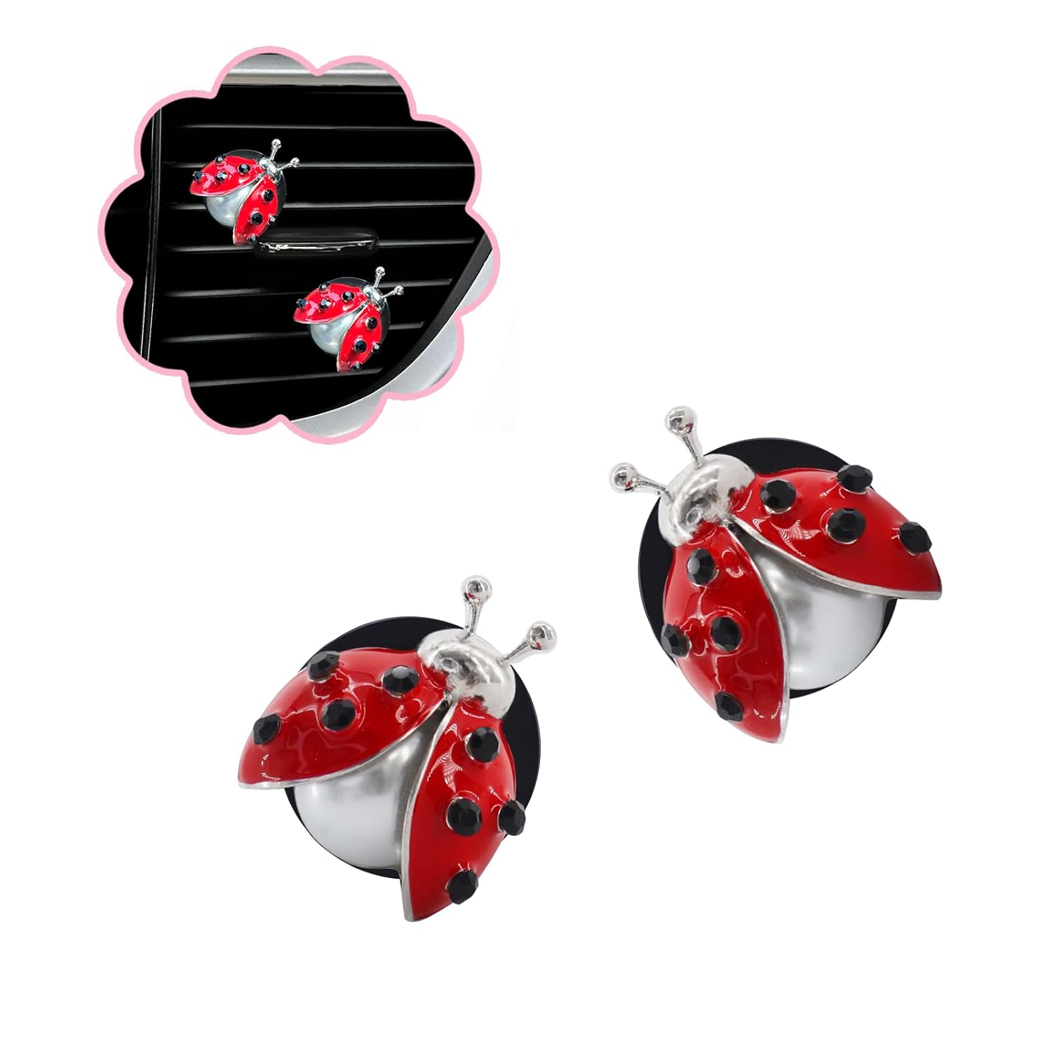 ORIESSE Ladybug Car Accessories 2pcs Lady Bug Air Vent Clips Car Air Fresheners Refillable Animal Decoration Diffusers Girly